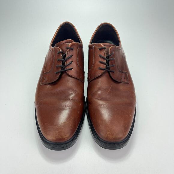 Ecco Lisbon Plain Toe Oxford Brown Leather Lace Up Casual Dress Shoe Men Size 44 main image 9